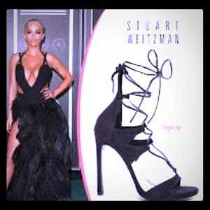 Stuart Weitzman Legwrap Sandal. Black Suede 39.5